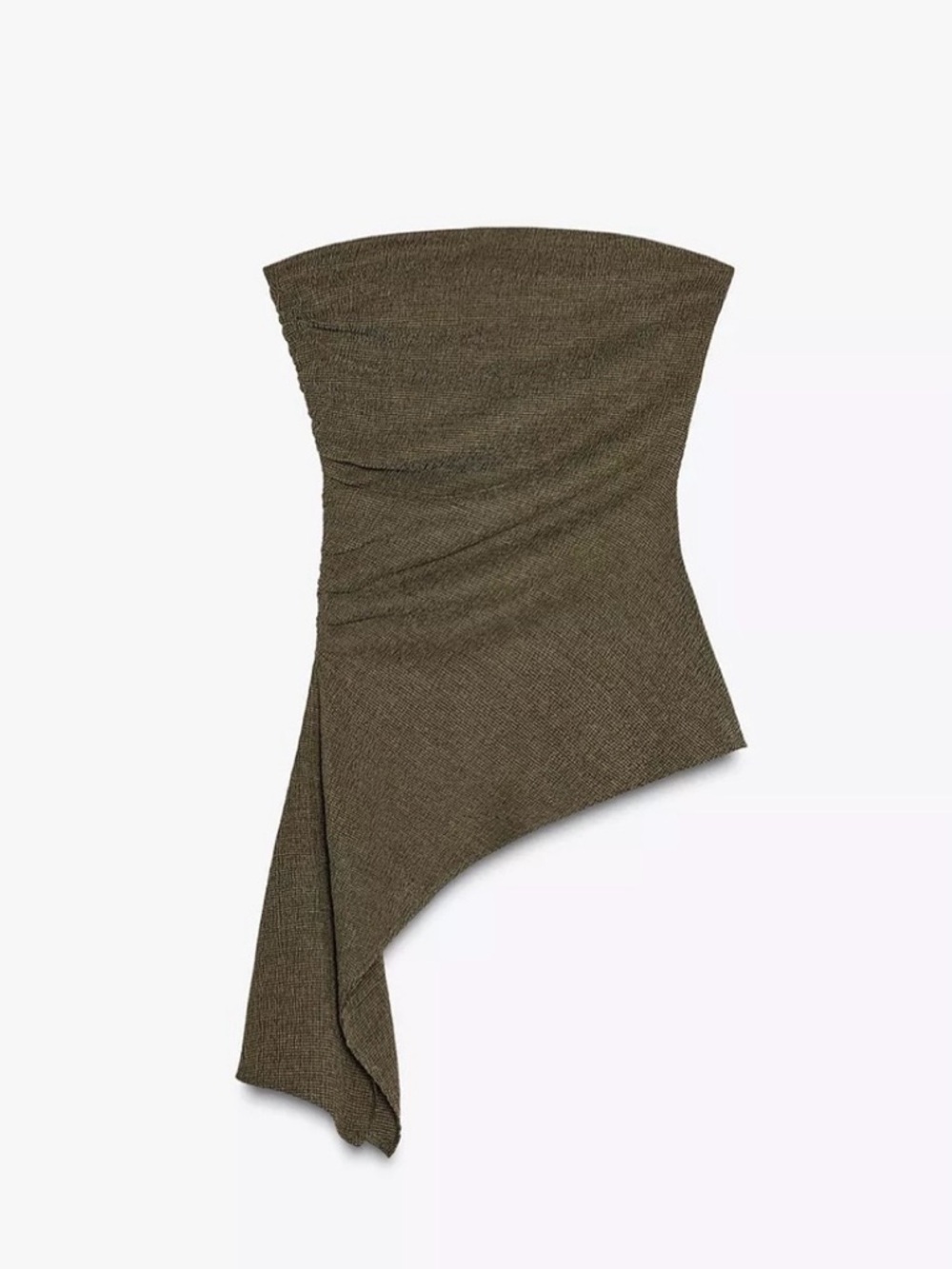 Zara Textured Bandeau Top Asymmetric Strapless Draped Ruched | Brown | Womens M